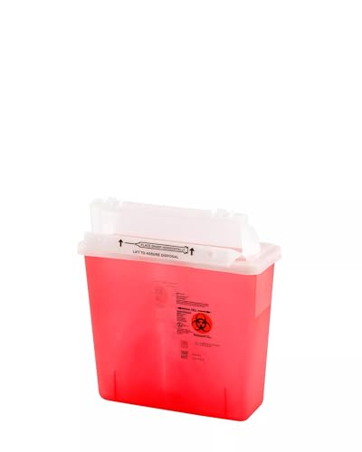 SharpSafety™ Safety in Room Sharps Container, Counterbalance Lid, Transparent Red, 5 Quart,