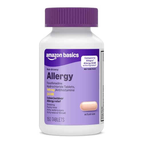 Amazon Basics All Day Allergy Relief, Fexofenadine Hydrochloride Tablets, 180 mg, Antihistamine,