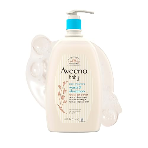 Aveeno Baby Daily Moisture Body Wash & Shampoo with Oat Extract, 33 fl. oz | 2-in-1 Gentle Bath Wash & Hair Shampoo with Oat Extract, Tear-Free, Hypoallergenic, No Added Parabens, Lightly Scented
