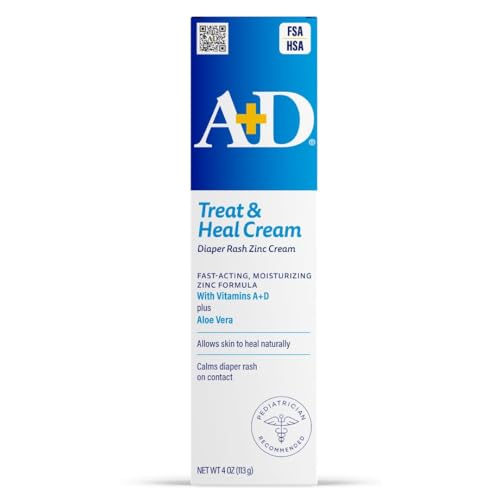 A+D Treat & Heal Diaper Rash Cream with Zinc & Dimethicone, 4