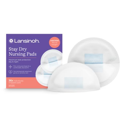 Lansinoh Stay Dry Disposable Nursing Pads, 36 Count | Soft, Super Absorbent,