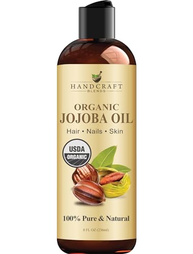 Handcraft Blends Organic Jojoba Oil - 8 Fl Oz | 100% Pure & Natural Carrier Oil, USDA Certified, Cold-Pressed, Hexane-Free, for Hair, Skin, Nails, Massage & Scalp Care