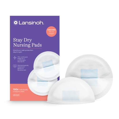 Lansinoh Stay Dry Disposable Nursing Pads, 100 Count | Soft, Super Absorbent,