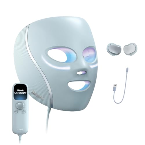 Shark CryoGlow LED Face Mask, Red Light Therapy, Under-Eye Cooling, FW312 | Red, Blue & Deep Infrared Light, Skincare Device for Fine Lines & Acne, Clinically Tested & FDA-Cleared, 4 Modes, Blue Frost