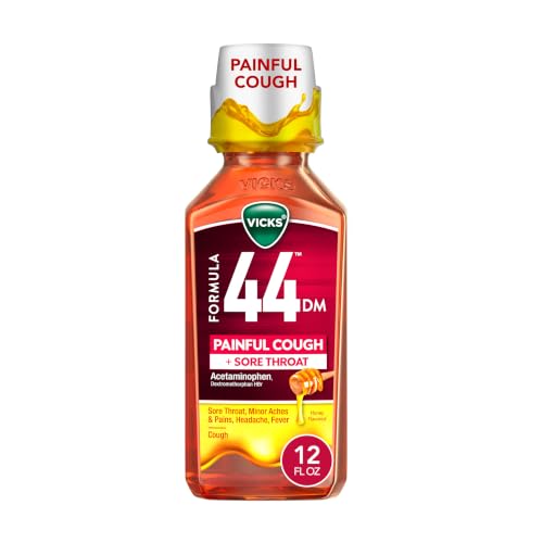 Vicks Formula 44 DM Painful Cough + Sore Throat Liquid, Day or