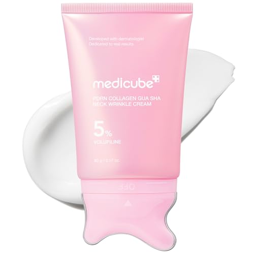 medicube PDRN Collagen Gua Sha Neck Wrinkle Cream - Firming, Contour Care | Built-In Gua Sha Massager with Volufiline 5% - For the Look of Fine Lines, Jawline, Neck, Décolleté, Korean Skincare, 3.17 oz
