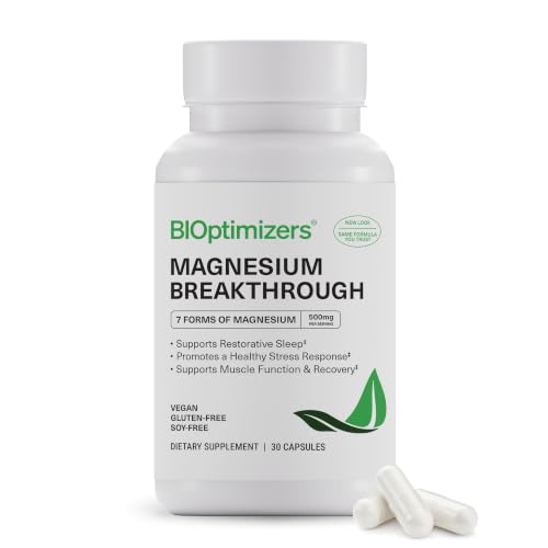 BIOptimizers Magnesium Breakthrough 500mg, 7 Forms of Magnesium 30 Capsules | Glycinate, Malate, Citrate & More for Restful Sleep, Stress Resilience & Muscle Recovery