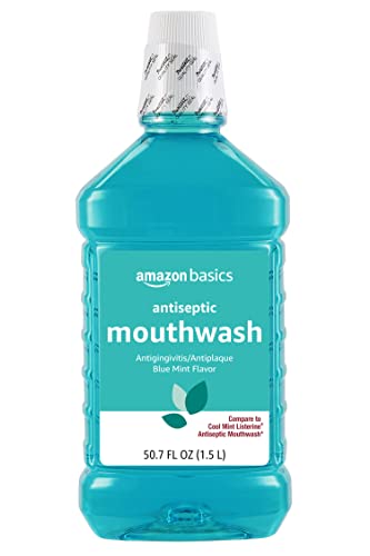 Amazon Basics Fresh Breath Mouthwash, Blue Mint Antiseptic, Fights Bad Breath and