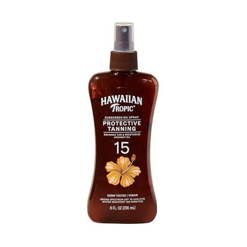 Hawaiian Tropic Protective Tanning Oil Spray Sunscreen SPF 15, 8 Fl Oz