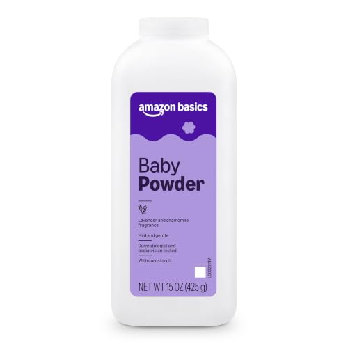 Amazon Basics Lavender and Chamomile Cornstarch Baby Powder, Hypoallergenic, 15 oz, 1