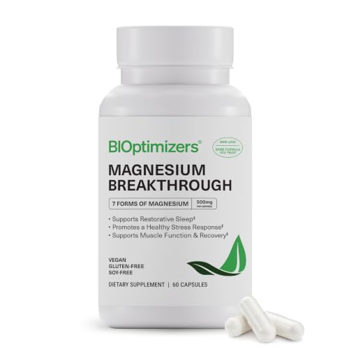 BIOptimizers Magnesium Breakthrough 500mg, 7 Forms of Magnesium 60 Capsules | Glycinate, Malate, Citrate & More for Restful Sleep, Stress Resilience & Muscle Recovery