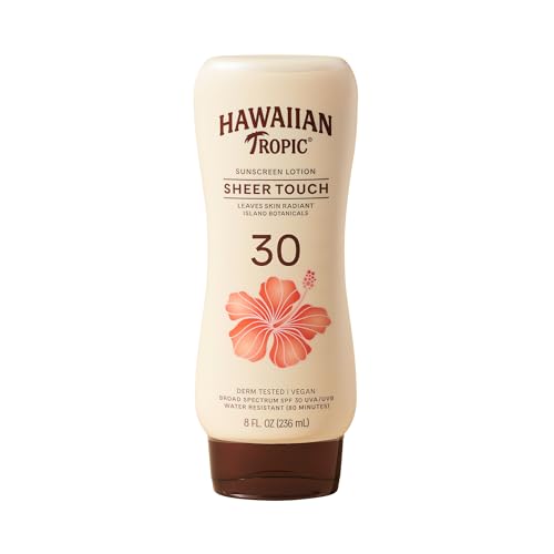 Hawaiian Tropic Sheer Touch SPF 30 Sunscreen Lotion, 8 Fl Oz | Radiant finish, Oil-free body sunscreen, Water resistant sunblock, UVA/UVB broad spectrum protection, Island tropical scent