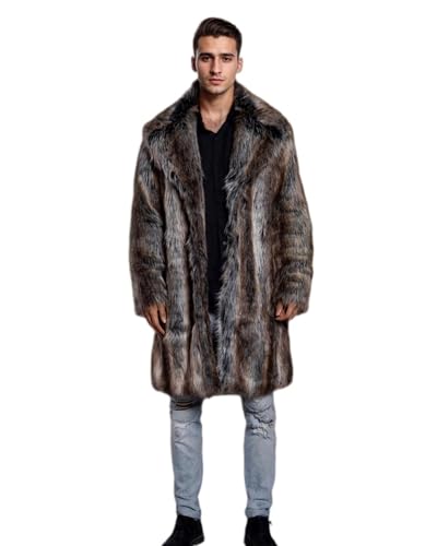 UMREN Men's Luxury Faux Fur Coat Jacket Winter Warm Long Coats Overwear