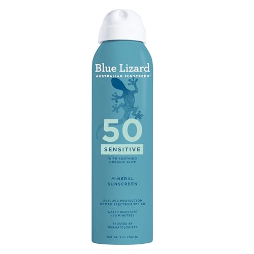 Blue Lizard Sunscreen Spray, Sensitive Mineral SPF 50 Spray, 5 oz | Daily body sunscreen, broad-spectrum UVA/UVB zinc oxide sunscreen, Dermatologist-recommended brand, water-resistant
