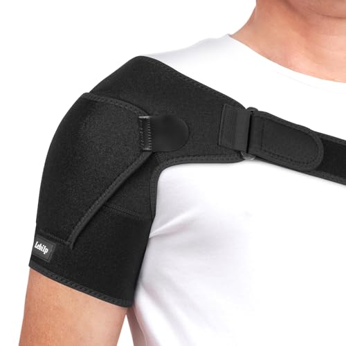 Lebilp Shoulder Brace with Adjustable Compression Sleeve Rotator Cuff Support & Arm Sling, Hot/Cold Pack Compatible, Breathable Stabilizer for Pain Relief, Fits Left/Right Arm, Men & Women (1)