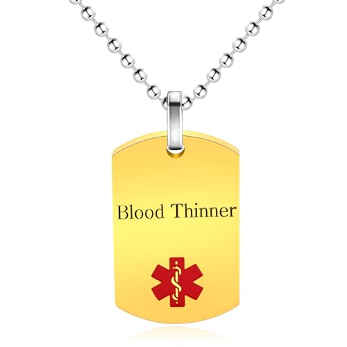 Uloveido Stainless Steel Medical Alert Dog Tag ID Pendant Blood Thinner Necklace for Men Women Health Alert Monitoring Systems Y4290 (Blood Thinner)