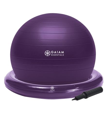 Gaiam Essentials Balance Ball & Base Kit, 65cm Chair (Grey) | 65cm Anti-Burst Stability Ball | Removable Base | Pump Included | Core Engagement | Active Desk Chair Alternative