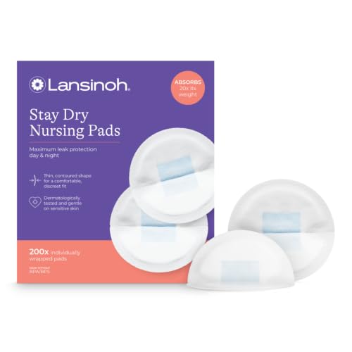Lansinoh Stay Dry Disposable Nursing Pads, 200 Count | Soft, Super Absorbent,