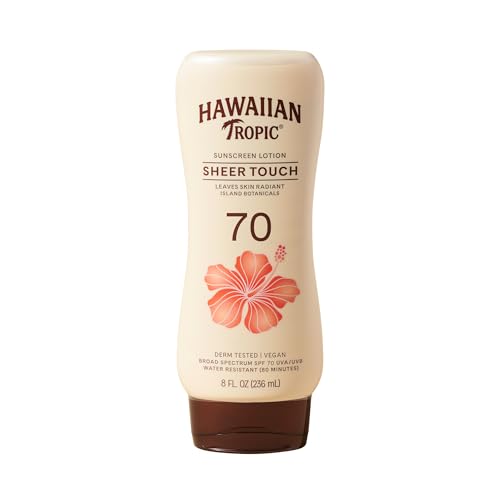 Hawaiian Tropic Sheer Touch SPF 70 Sunscreen Lotion, 8 Fl Oz | Radiant finish, Oil-free body sunscreen, Water resistant sunblock, UVA/UVB broad spectrum protection, Island tropical scent
