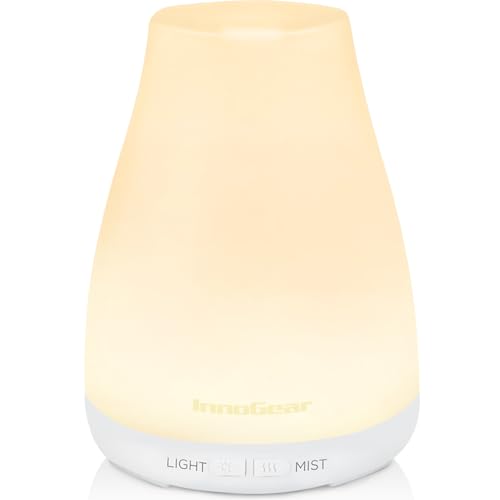 InnoGear Essential Oil Diffuser Ultrasonic Diffusers for Home, Basic White | 100ml, Small Humidifier, Cool Mist, Aromatherapy, Run up to 8hrs, Waterless Auto Off, 7 Lights, Living Room, Quiet, Bedroom