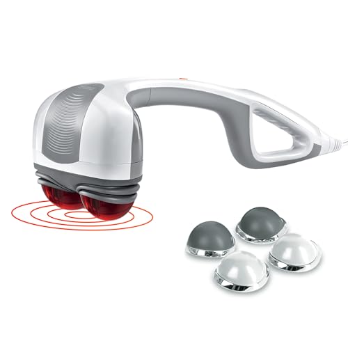 Homedics Back Massager Heated Automatic Percussion Body Massager | with Dual Pivoting Heads, for Back, Body and Neck Massage, Interchangeable Nodes, For Shoulders, Legs and Feet, White