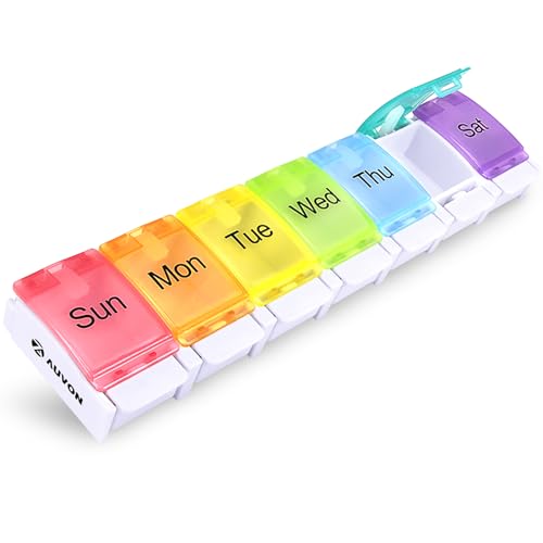 AUVON Weekly Pill Organizer Arthritis Friendly, BPA Free Travel 7 Day Pill