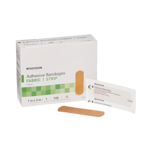 McKesson Adhesive Bandages, Sterile, Fabric, Tan, 1 x 3 in, 100 ct
