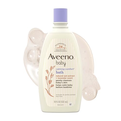 Aveeno Baby Calming Comfort Bath, Body & Hair Wash, Tear Free, 18 fl. oz | Soothing Lavender and Vanilla Scent, Natural Oat Extract, Body & Hair Wash, No Added Parabens or Phthalates