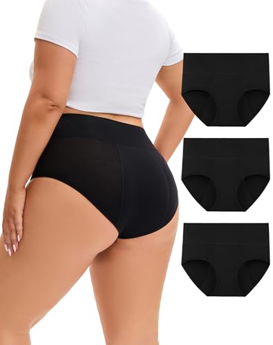INNERSY Women's Plus Size Period Underwear Heavy Flow Leak-Proof, Black,4XL