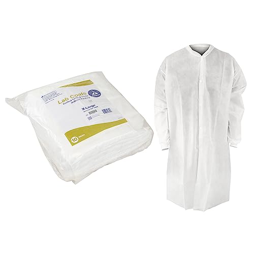 Dynarex Disposable Knee-Length White Lab Coat with Front Snap Buttons, Unisex Size