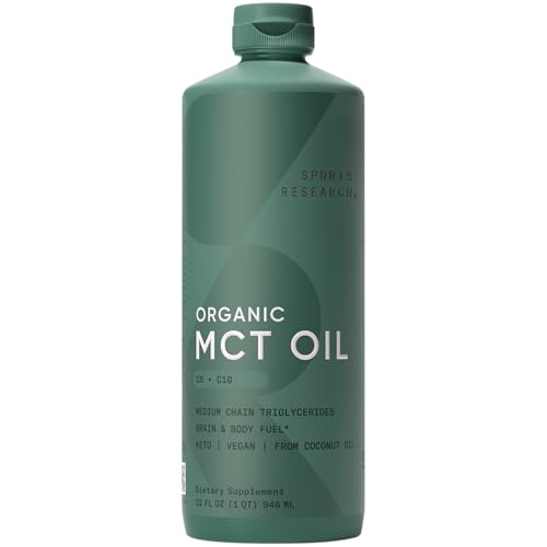 Sports Research® Organic Coconut MCT Oil C8+C10-32oz, Unflavored | Keto Brain &