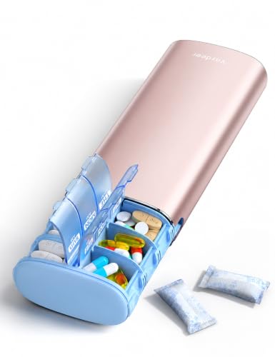 Vaydeer Metal 7 Day Travel Pill Organizer 2 Times a Day, Built-in