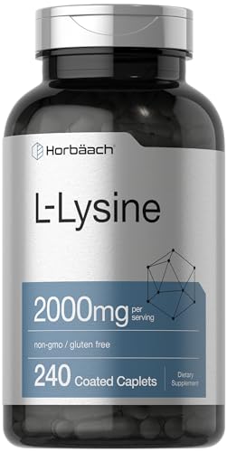 Horbäach L-Lysine Supplement 2000mg | 240 Caplets | Free Form L-Lysine Hydrochloride