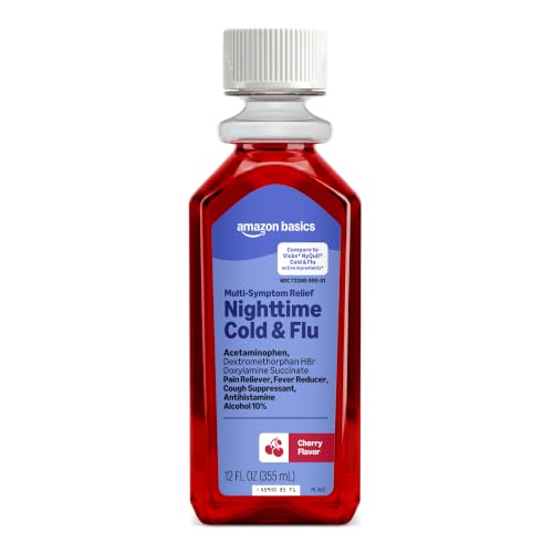 Amazon Basics Night Time Cold & Flu Liquid, Cherry, 12 fl oz