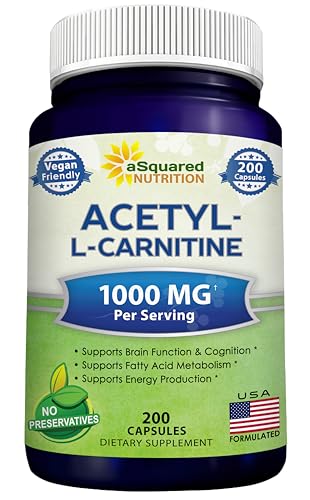 Acetyl L-Carnitine - 1000mg Per Serving - 200 Capsules - ALCAR Supplement | Max Strength Acetyl L Carnitine to Support Pure Energy & Brain Function - Powder Pills for Men & Women - 500mg Per Capsule