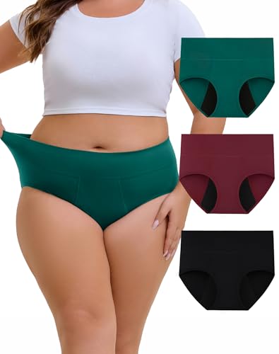 INNERSY Women's Plus Size Period Underwear High Waist Heavy Flow,Berry,3XL | Cotton