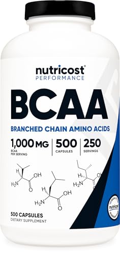 Nutricost BCAA 1000mg, 500 Capsules, 2:1:1 Branched Chain Amino Acids | 250