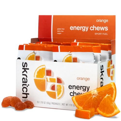 Skratch Labs Energy Chews, Gel Alternative, Orange, 10 Pack | Gummies for running, cycling & endurance, quick carbs for athletes, easy to digest, real fruit, gluten free, vegan
