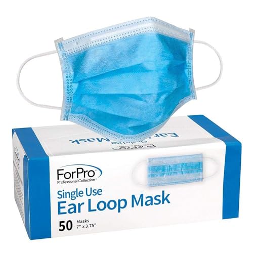 ForPro Single Use Ear Loop Mask, 50-Count, Hypoallergenic 3-Ply Face Mask