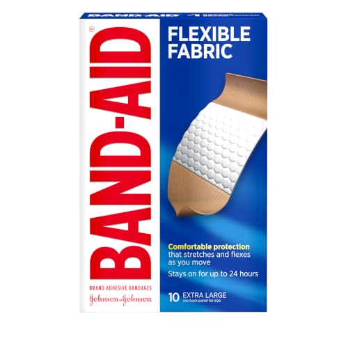BAND-AID Brand Flexible Fabric Adhesive Bandages, Extra Large, 10 Count | Comfortable Protection, Sterile Wound Care for Minor Cuts, Scrapes & Burns, First Aid Kit Essential, Non-Stick Hurt-Free Pad