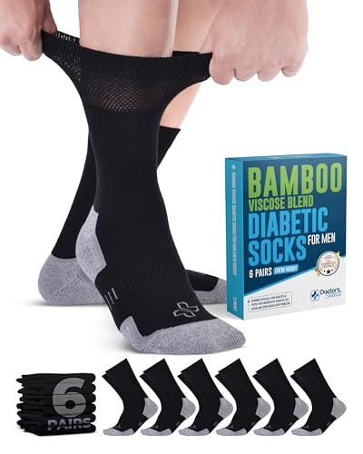 Doctor's Select Bamboo Viscose Black Diabetic Socks for Men - 6 Pairs