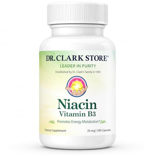 Dr Clark Store Niacin Supplement (Vitamin B3), 25mg, 100 Gelatin Capsules | Supports Energy Metabolism, Nervous System, Digestive & Cardiovascular Health, Clean Formula Free From Common Fillers