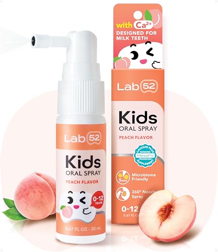 LAB52 Kids Oral Spray, Toothpaste Helper Fluoride Free, Xylitol Peach | Toddler