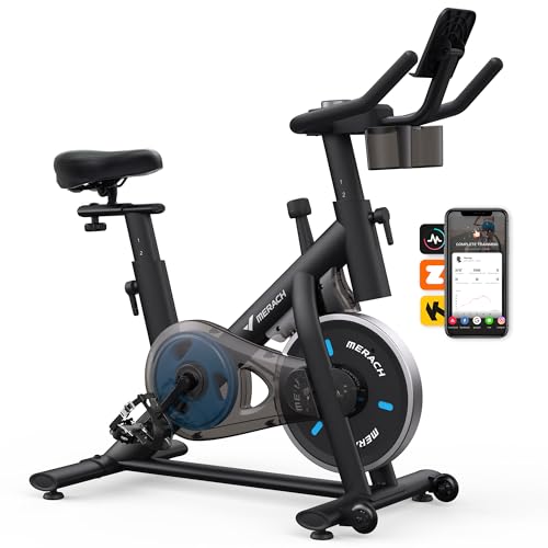 MERACH Exercise Bike, Friction Stationary Bike for Home with App Training |