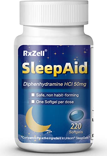 RXZELL Sleep Aid, Diphenhydramine 50mg, Easy-to-Swallow Softgels, Supports Deeper Restful Sleeping, Non