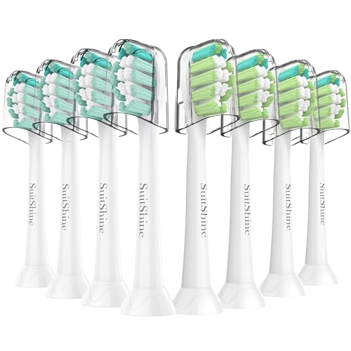 SuitShine Replacement Toothbrush Heads for Philips Sonicare 8 Pack | Fits 4100 & 1100 Click-On Handles, Plaque Control, Secure Fit, Soft End-Rounded Bristles, Fade Indicators, Protective Caps