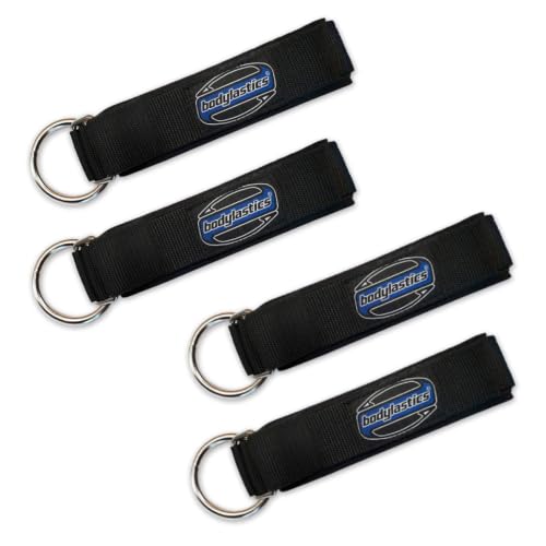 bodylastics Ankle Straps for Cable Machines and Resistance Bands, Set of 4 Heavy-Duty Home Gym Accessories, Ankle Cuffs for Cable Machine Attachment, With Nylon Webbing, Neoprene Padding, and O-Ring