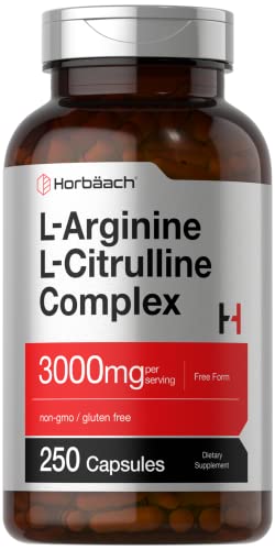 Horbäach L-Arginine L-Citrulline Complex | 3000mg | 250 Capsules | Non-GMO, Gluten