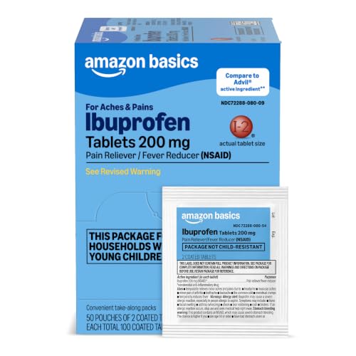 Amazon Basics Ibuprofen Tablets, 200 mg, Pain Reliever and Fever Reducer, For