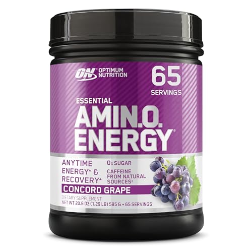 Optimum Nutrition Amino Energy Powder, Concord Grape, 1 LB | Anytime Energy Powder with BCAAs, Amino Acids, Caffeine from Green Tea & Coffee Beans, Keto Friendly, Muscle Recovery Support